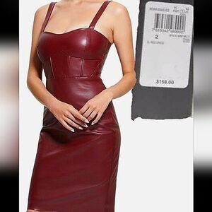 Brand New Guess Faux Leather Red Sweetheart Neck Sleeveless Bodycon Mini Dress 2